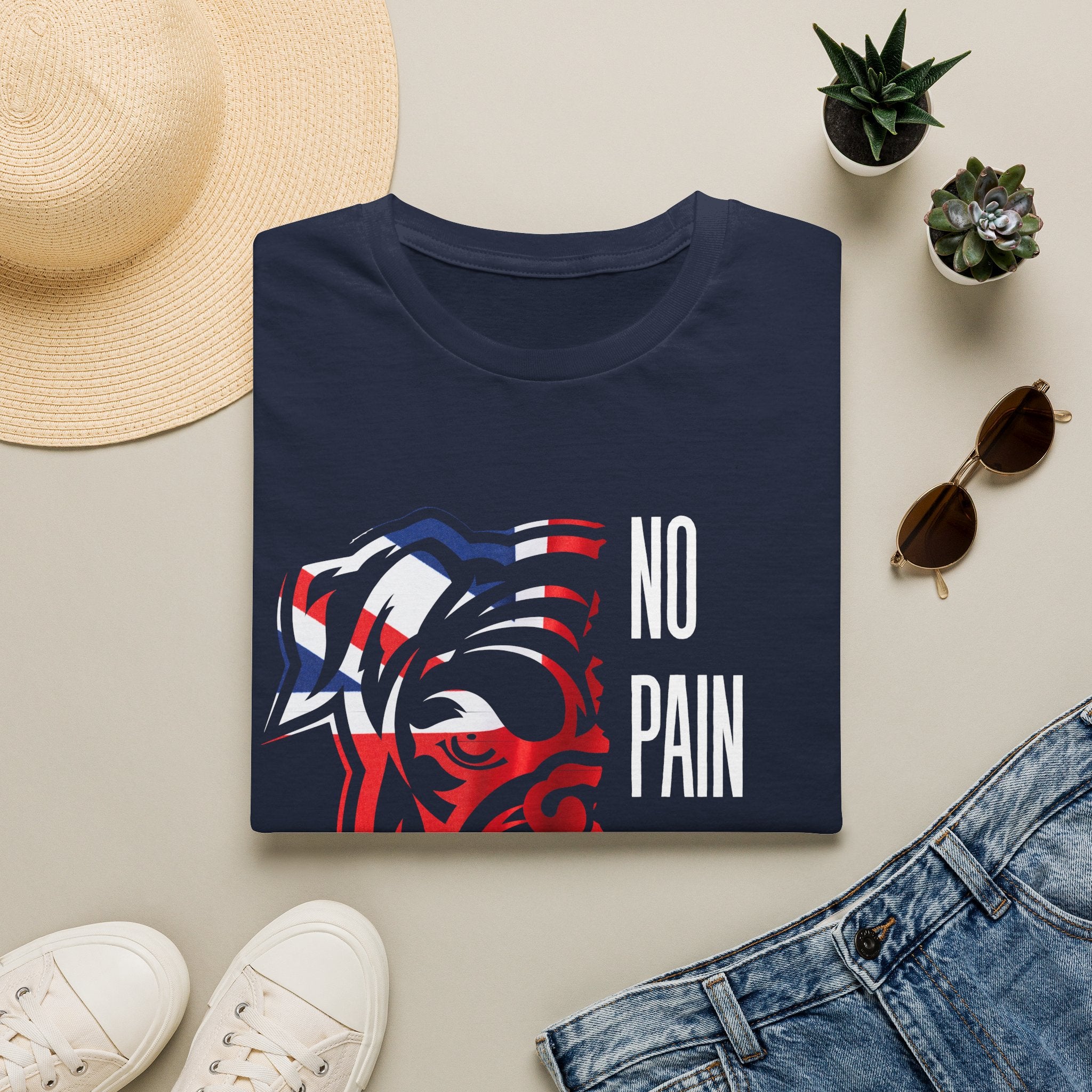 T-Shirt — 'No Pain No Britain' British Flag Bulldog Graphic