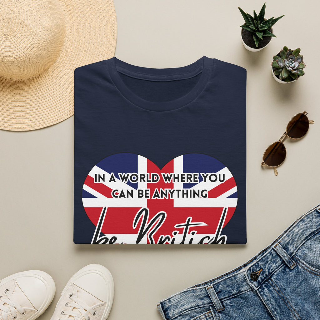 T-Shirt — "In a World Where You Can Be Anything, Be British" Union Jack Heart Tee