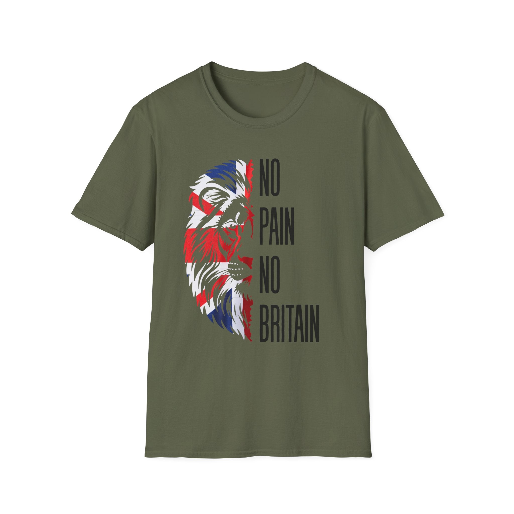 T-Shirt — "No Pain No Britain" Patriotic Lion Graphic